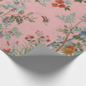 Roze Chinoiserie Vogel Floral Elegante Decoupage Cadeaupapier (Hoek)