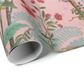 Roze Chinoiserie Vogel Floral Elegante Decoupage Cadeaupapier (Rol Hoek)