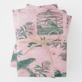 Roze Chinoiserie Vogel Wrapping Papier Bladen Inpakpapier Vel (In situ)