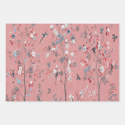 Roze Chinoiserie Vogel Wrapping Papier Bladen Inpakpapier Vel (Voorkant 3)