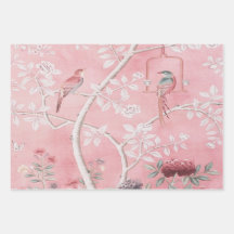 Roze Chinoiserie Vogel Wrapping Papier Bladen