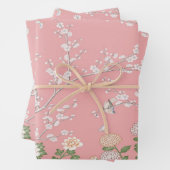 Roze Chinoiserie Vogel Wrapping Papier Bladen Inpakpapier Vel (In situ)