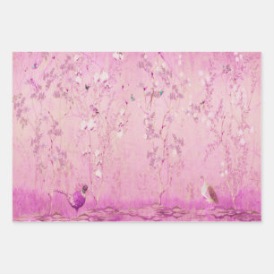 Roze Chinoiserie Vogel Wrapping Papier Bladen Inpakpapier Vel