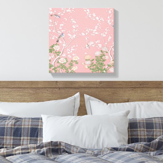 Roze Chinoiserie Wall Art Decor Canvas Print (Insitu (Slaapkamer))