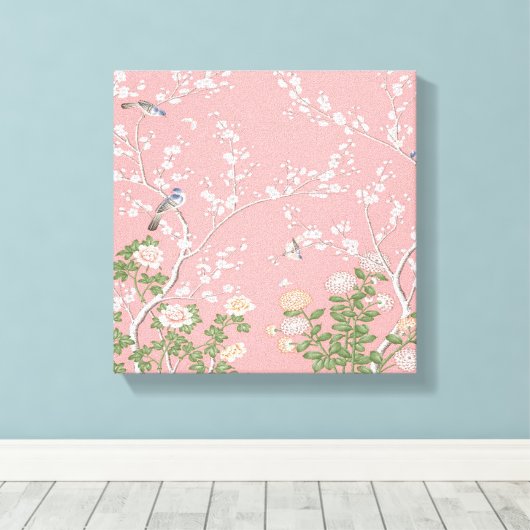 Roze Chinoiserie Wall Art Decor Canvas Print (Insitu (Houten vloer))