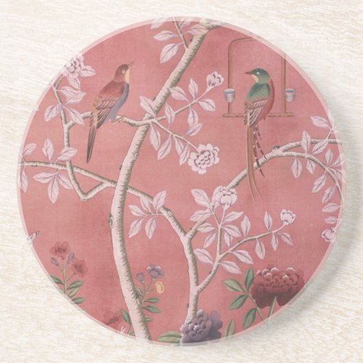 Roze Chinoiserie Zandsteen Onderzetter (Voorkant)