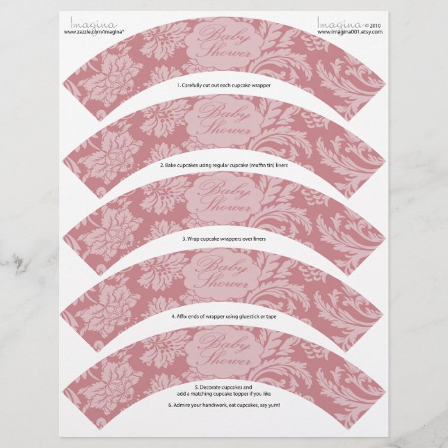 Roze Chintz Baby shower DIY Cupcake Wrappers (Voorkant)