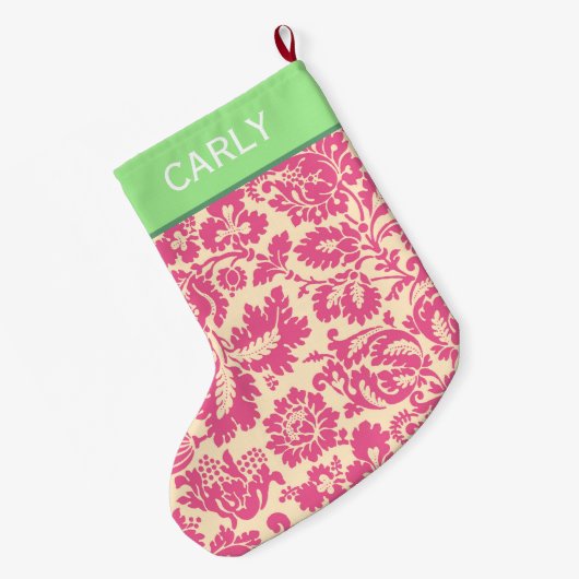 Roze Chintz Pattern Grote Kerstsok (Achterkant (Hangend))