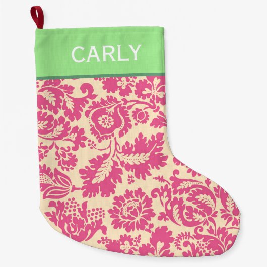 Roze Chintz Pattern Grote Kerstsok (Voorkant)