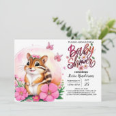 Roze Chipmunk Bliss Whimsical Meisje Baby shower Kaart (Staand voorkant)