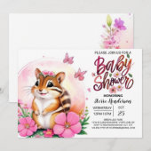 Roze Chipmunk Bliss Whimsical Meisje Baby shower Kaart (Voorkant / Achterkant)