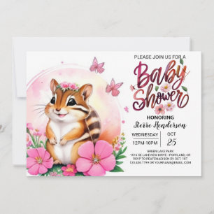 Roze Chipmunk Bliss Whimsical Meisje Baby shower Kaart
