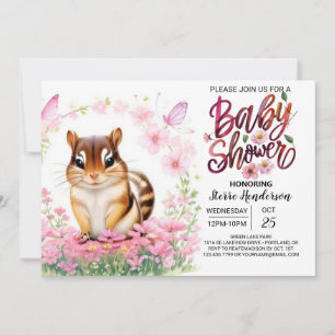 Roze Chipmunk Blooms Meisje Baby shower Kaart