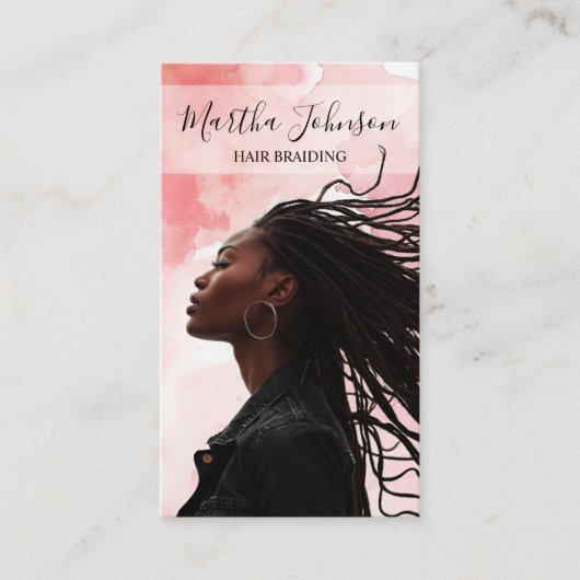 Roze Chique Afro Amerikaanse vlechten vlechten QR- Visitekaartje (Voorkant)