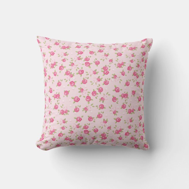 Roze chique  bloemenprint kussen (Voorkant)