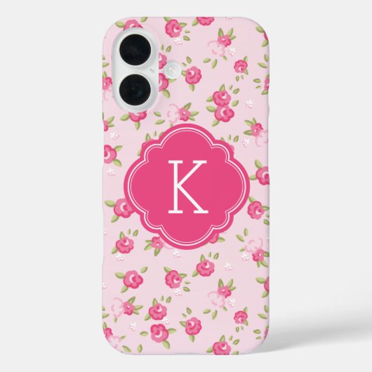 Roze Chique Bloemenprint Monogram Case-Mate iPhone Case (Achterkant)
