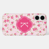 Roze Chique Bloemenprint Monogram Case-Mate iPhone Case (Achterkant (horizontaal))