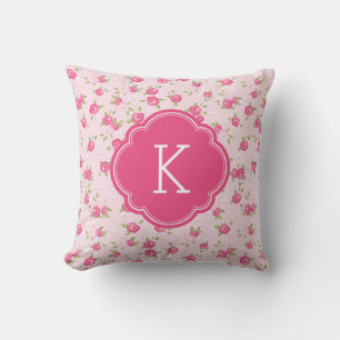 Roze Chique  Bloemenprint Monogram Kussen