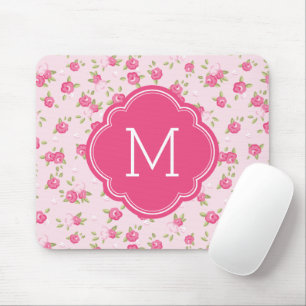 Roze Chique  Bloemenprint Monogram Muismat