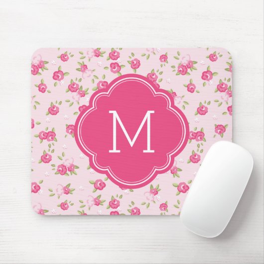 Roze Chique Bloemenprint Monogram Muismat (Met muis)