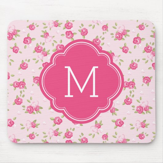Roze Chique  Bloemenprint Monogram Muismat (Voorkant)