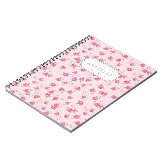 Roze Chique  Bloemenprint Monogram Notitieboek (Linkerzijde)
