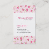 Roze chique  bloemenprint visitekaartje (Voorkant)