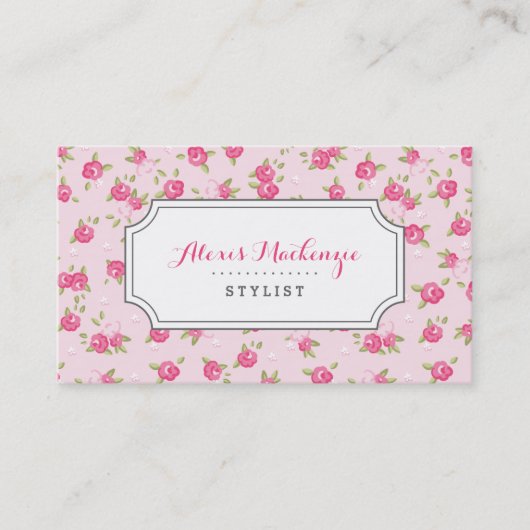 Roze chique  bloemenprint visitekaartje (Voorkant)