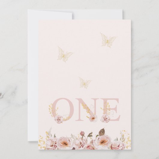 Roze Chique Boho Bloemenvlinders 1e Verjaardag Kaart (Achterkant)