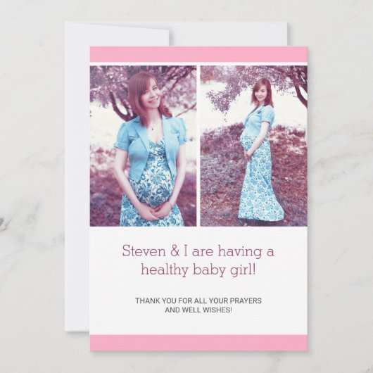 Roze Chique Fotocollage Zwangerschap Aankondiging (Voorkant)