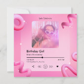 Roze chique muziek afspeellijst cover foto verjaar kaart (Voorkant)