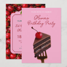 Roze Choco Kers Cake 21e Verjaardagsuitnodiging