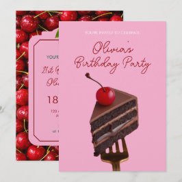 Roze Choco Kers Cake 21e Verjaardagsuitnodiging Kaart