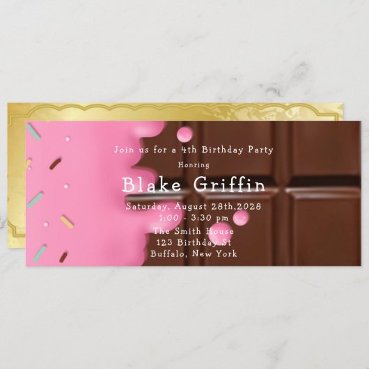 Roze chocolade Bar Golden Ticket Birthday Kaart (Voorkant / Achterkant)