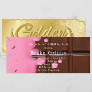 Roze chocolade Bar Golden Ticket Birthday Kaart