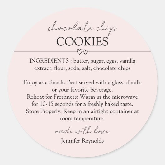 Roze Chocolade Chip Cookie Mix Jar Gift Label (Voorkant)