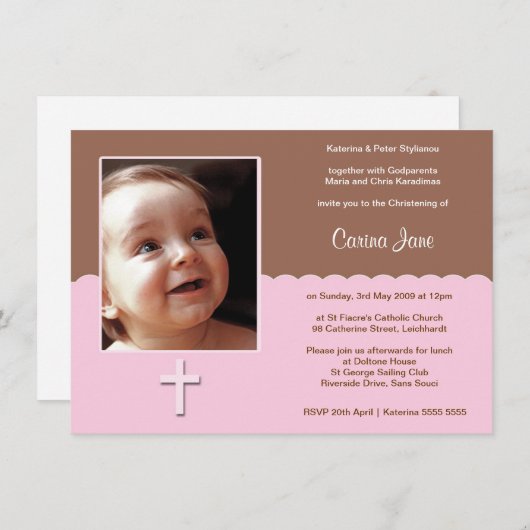 Roze chocolade Christening Kaart (Voorkant / Achterkant)