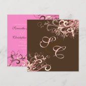 Roze chocolade crème zwemt bruiloft kaart (Voorkant / Achterkant)