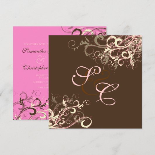 Roze chocolade crème zwemt bruiloft kaart (Voorkant / Achterkant)