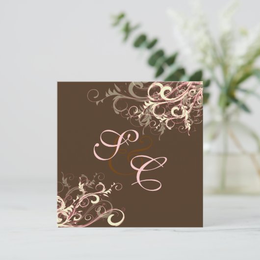 Roze chocolade crème zwemt bruiloft kaart (Staand voorkant)