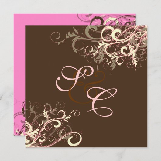 Roze chocolade crème zwemt bruiloft kaart (Voorkant / Achterkant)