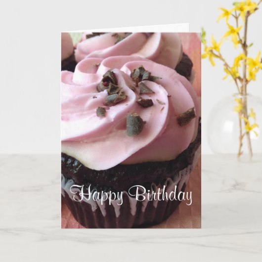 Roze chocolade Cupcake Wenskaart Kaart (Gele Bloem)