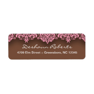 Roze & Chocolade Damask Adresetiketten Etiket