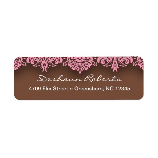 Roze & Chocolade Damask Adresetiketten Etiket (Voorkant)