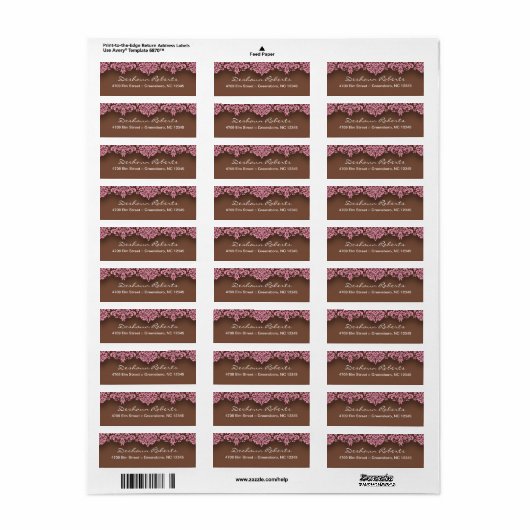 Roze & Chocolade Damask Adresetiketten Etiket (Full Sheet)