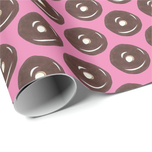 Roze chocolade donut donut junk food ontbijt cadeaupapier (Rol Hoek)