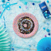 Roze Chocolade Donut met Sprinkles Papier Bord (Feest)