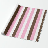 Roze, chocolade en witte strepen cadeaupapier (Uitgerold)