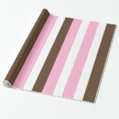 Roze, chocolade en witte strepen cadeaupapier (Uitgerold)
