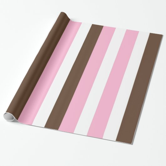 Roze, chocolade en witte strepen cadeaupapier (Uitgerold)